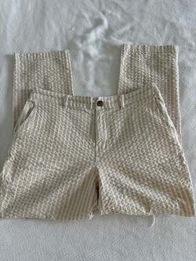 Denim & Co. Tan and White Seersucker Striped Casual Pants